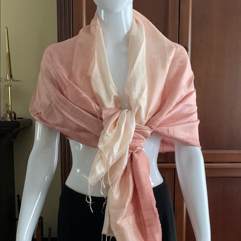 Shiny soft light 100% silk summer shawl pink ombre